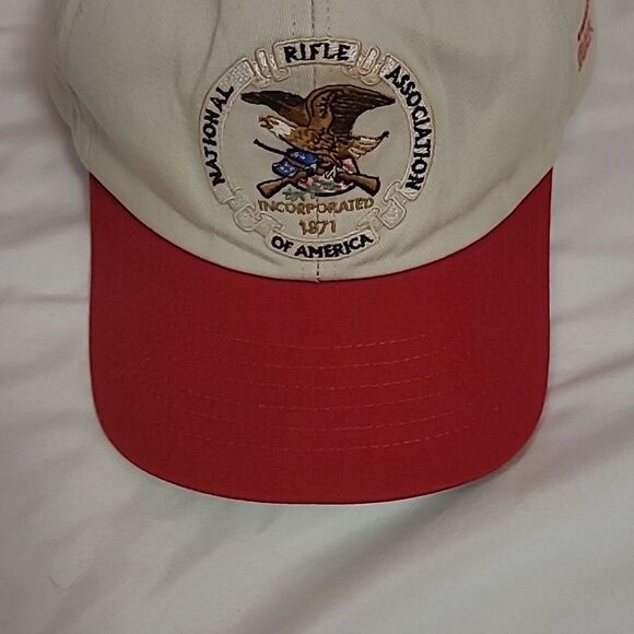 Vintage NRA of America American Eagle Embroidered Adjustable tan and red - Picture 3 of 8